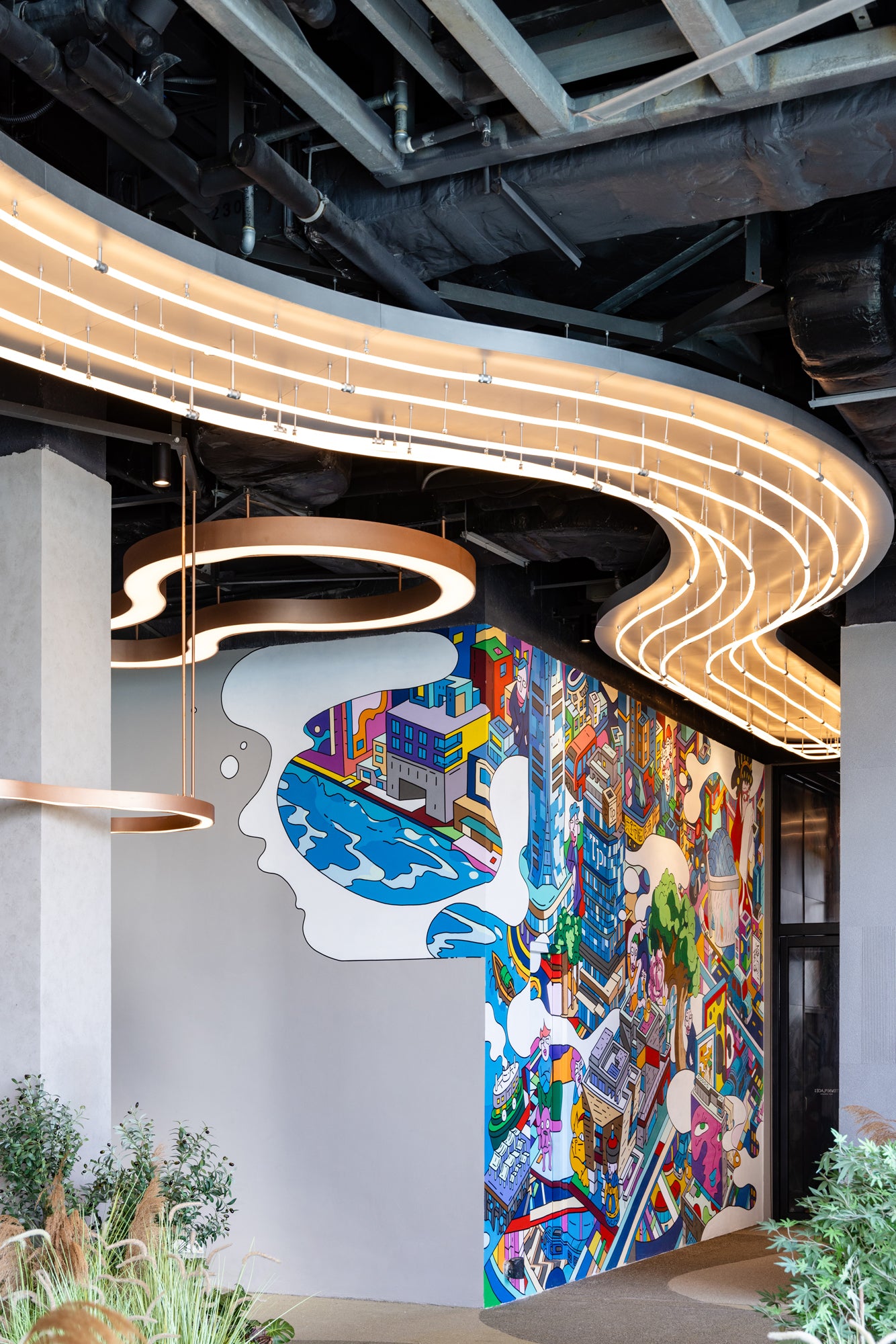 Contemporary mural art by Bo Law commissioned for and installed in Townplace West Kowloon Hong Kong curated by The Picturesque.