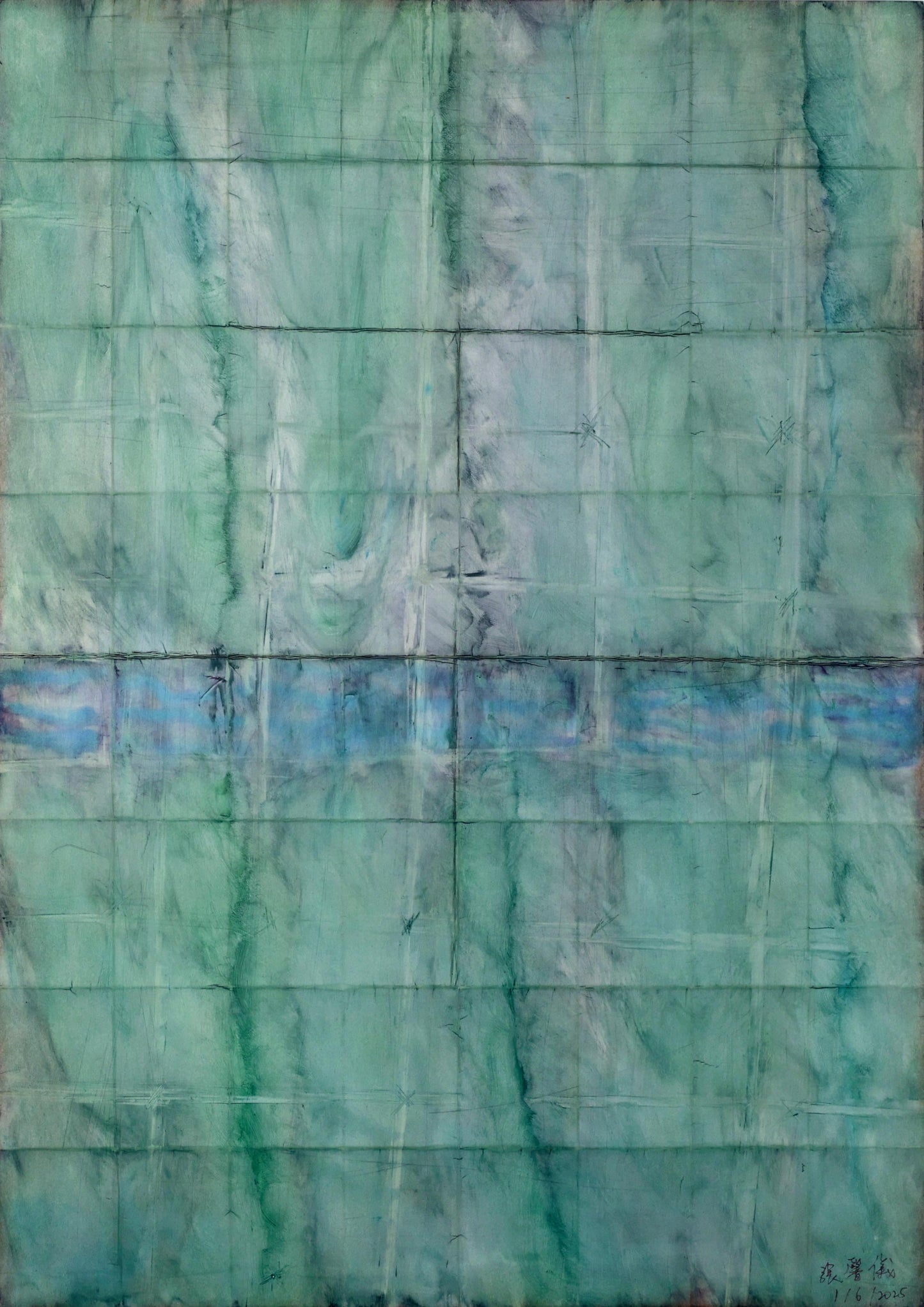 CMYK Painting: Shadow of Bamboo Scaffolding and Safety Nets on the Glass Curtain Wall CMYK系列：玻璃幕牆上的竹棚網影