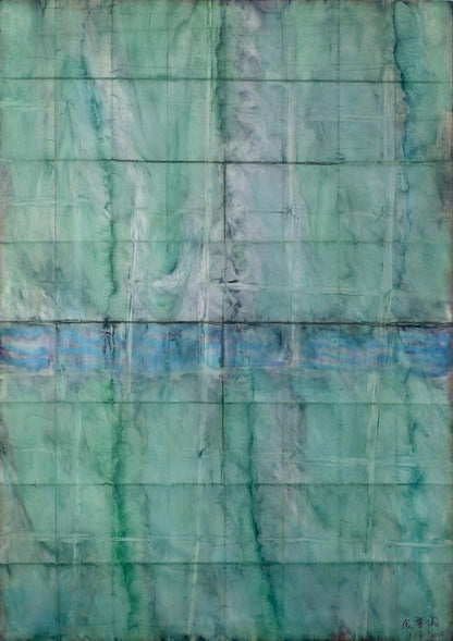 CMYK Painting: Shadow of Bamboo Scaffolding and Safety Nets on the Glass Curtain Wall CMYK系列：玻璃幕牆上的竹棚網影